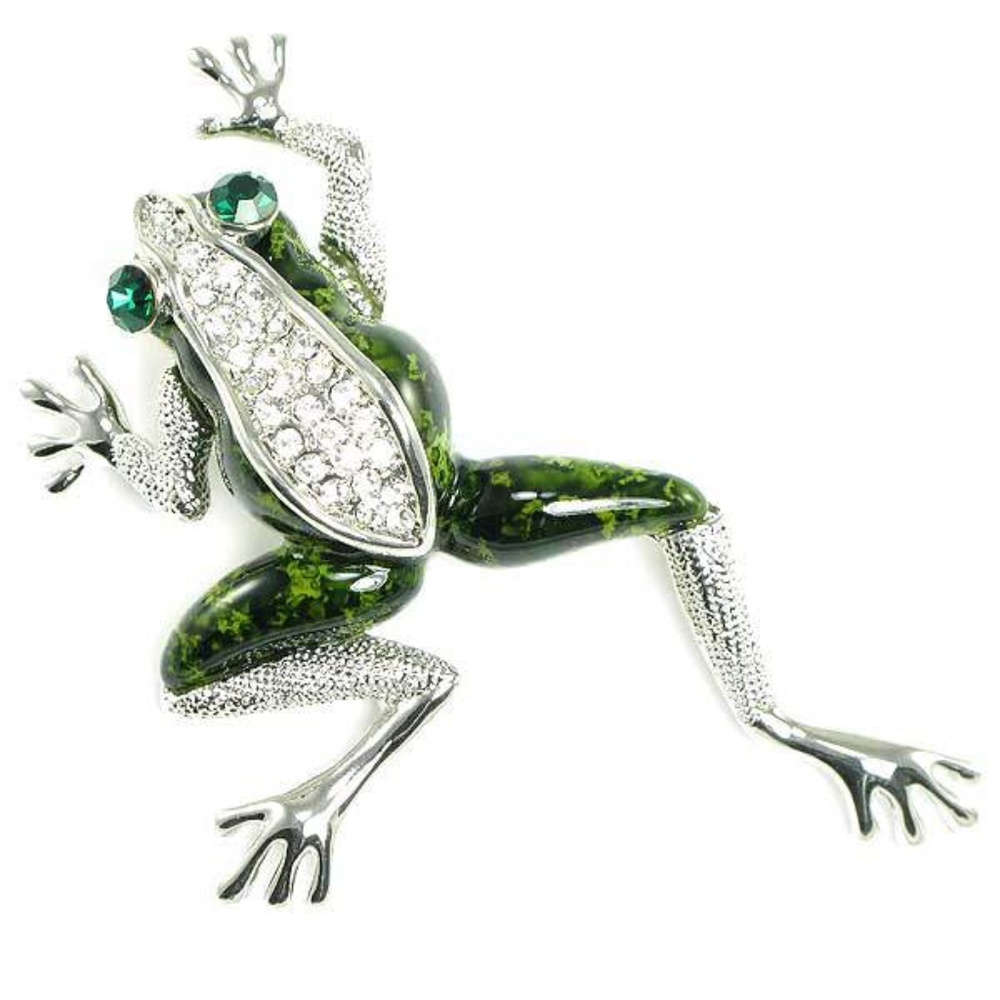 Large Frog Brooch Crystal Pin
